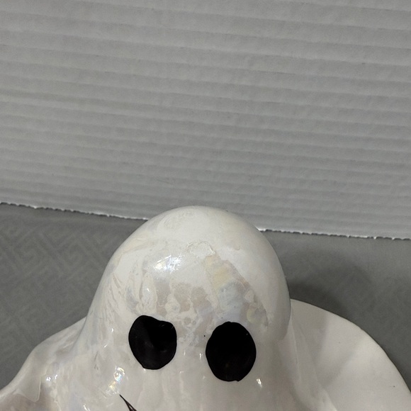WCL Vtg Iridescent Ceramic Halloween White Ghost Candy Bowl Dish Scalloped Edges - Picture 15 of 16